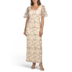 JS COLLECTIONS Nude Multi Hannah Flutter Sleeve Gown
